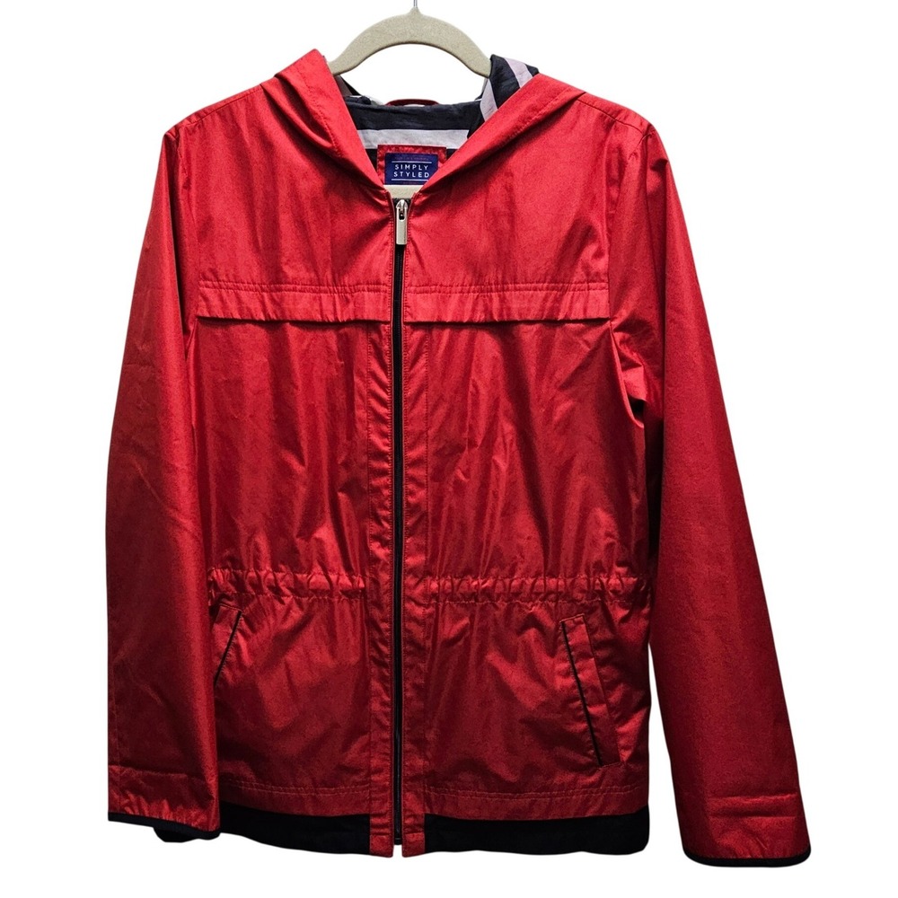 Simply Styled by Sears Red Windbreaker Jacket Hoodie Zip Striped Lining Womens M